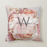 SCRIPT WEDDING MONOGRAM | Pink Roses Peonies Cushion<br><div class="desc">The Script Wedding Monogram is a luxurious, elegant design featuring a luminous rose and peony bouquet, with your wedding initial in a classic typography, overwritten with your names and wedding date in an elegant script. The design is the same on both sides. This romantic style will add instant refinement and...</div>