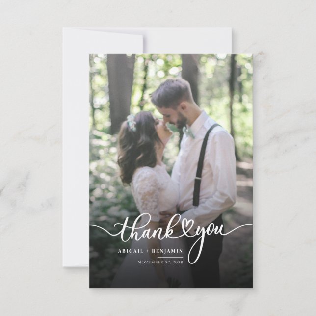 Script Wedding Photo Hand-Lettered Thank You Card (Front)
