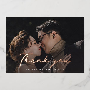 Script Wedding Photo Rose Gold Foil Thank You Card