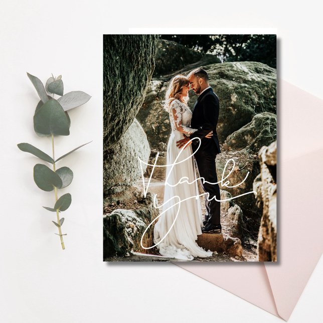 Script Wedding Photo Thank You Postcard (Script Wedding Photo Thank You Postcard)