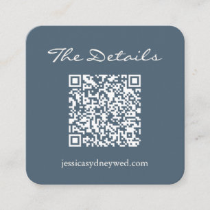 Script Wedding RSVP Details QR Code Dark Blue Enclosure Card