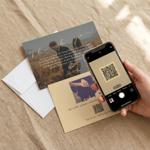 Script Wedding Thank You Card, Photo and QR Code Card