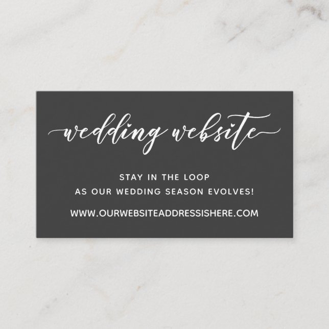 Script Wedding Website Details, Dark Grey & White Enclosure Card (Front)