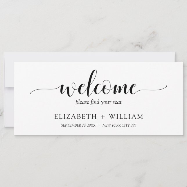 Script Welcome Wedding Table Seating Header Card (Front)