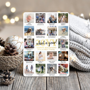 Script What a Year! 18 Photo Collage & Captions Foil Holiday Card