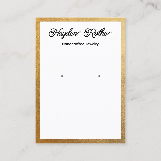 Script White and Gold Earring Jewellery Display Business Card (Front)