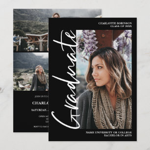  Script white black graduate photo graduation Invitation