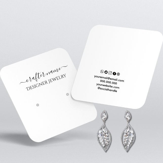 Script White Classic and Chic Jewellery Display Ca Square Business Card (Creator Uploaded)