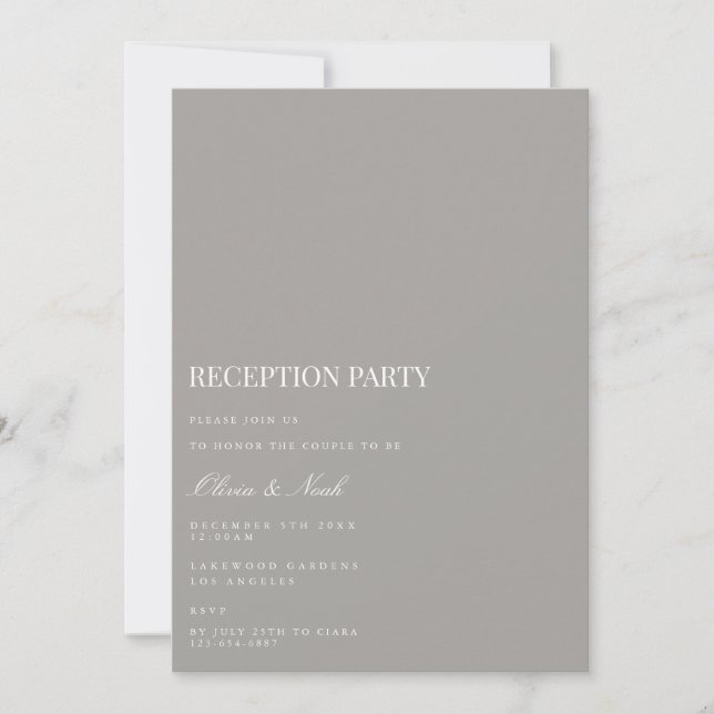 Script White & Gray Reception Invitation Card (Front)