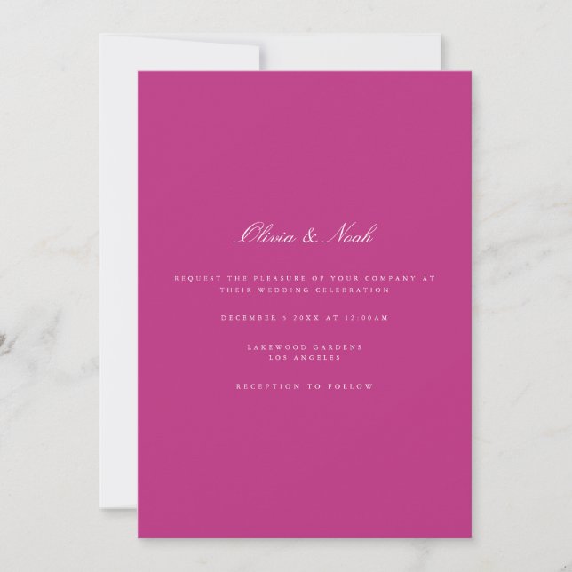 Script White & Magenta Wedding Invitation Card (Front)