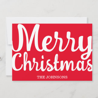 Script White Merry Christmas Red Holiday Card