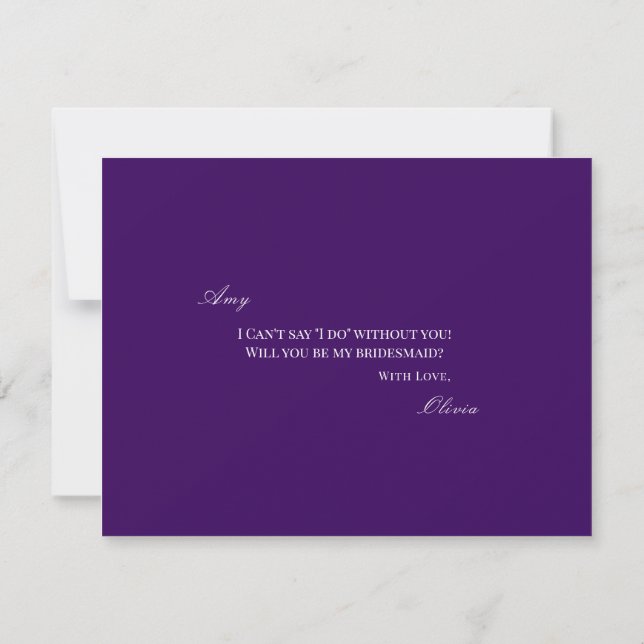 Script White & Purple Bridesmaid Proposal Card  (Back)