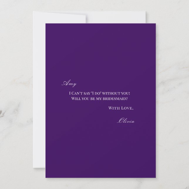 Script White & Purple Bridesmaid Proposal Card  (Back)