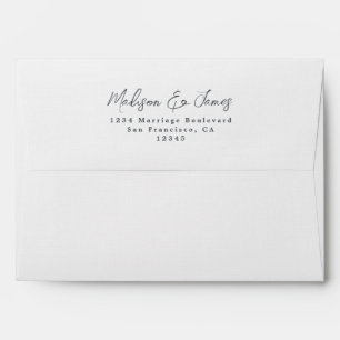 Script White Wedding Return Address Envelope