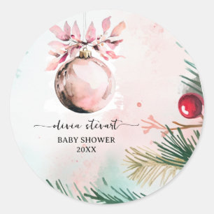 Script Winter Christmas Girl Baby Shower Classic Round Sticker