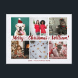 Script with Heart Merry Christmas 6 photos name Postcard<br><div class="desc">Script with Heart Merry Christmas 6 photos Universal Postcard. Personalised 6 family collage photos Universal Greetings Postcards featuring a stylish photo collage with 6 customised images,  your greetings message in elegant handwritten script font,  your name,  date,  year,  message on the back in a modern and simple sans serif font.</div>