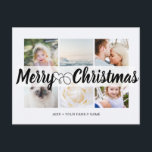 Script with Heart Merry Christmas 6 photos Postcard<br><div class="desc">Script with Heart Merry Christmas 6 photos Universal Postcard. Personalised 6 family collage photos Universal Greetings Postcards featuring a stylish photo collage with 6 customised images,  your greetings message in elegant handwritten script font,  your name,  date,  year,  message on the back in a modern and simple sans serif font.</div>