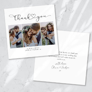 Script with Heart Multi Photo Wedding Thank You Card
