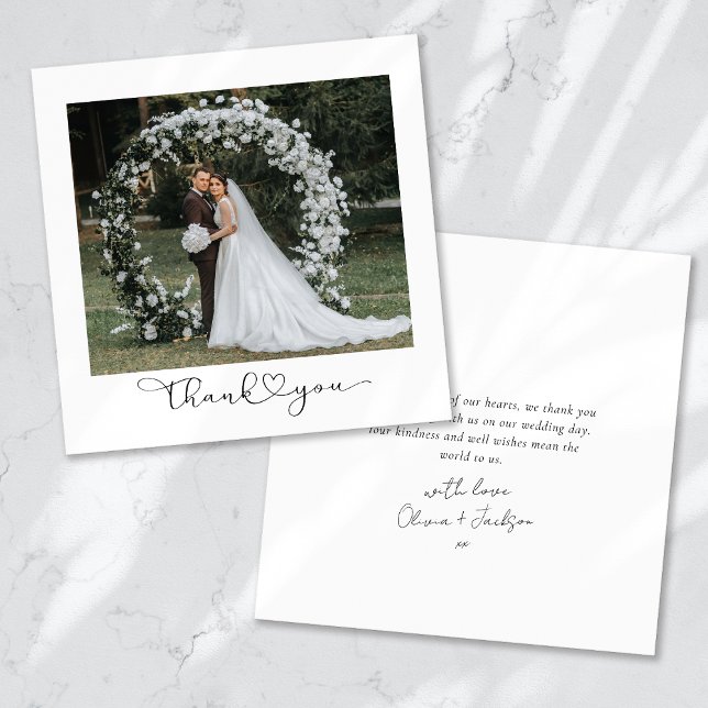 Script with Heart Multi Photo Wedding Thank You Card (Creator Uploaded)
