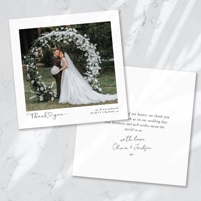 Script with Heart Photo Wedding Thank You Card (Creator Uploaded)