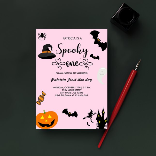 Script with Heart Spooky One Halloween Birthday Invitation (Spooky One Halloween Birthday Invitation)