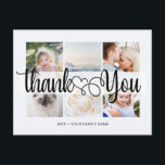 Script with Heart Thank You 6 photos Universal Postcard<br><div class="desc">Script with Heart Thank You 6 photos Universal Postcard. Personalised 6 family collage photos Universal Greetings Postcards featuring a stylish photo collage with 6 customised images,  your greetings message in elegant handwritten script font,  your name,  date,  year,  message on the back in a modern and simple sans serif font.</div>