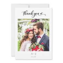 Script with Heart Wedding Monogram Thank You