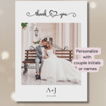 Script with Heart Wedding Monogram Thank You