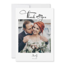 Script with Hearts Wedding Monogram Thank You