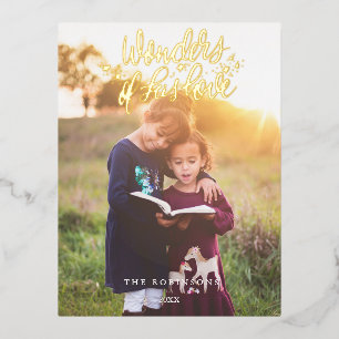 Script Wonders of His Love Christmas photo Design  Foil Holiday Postcard