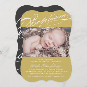 Scripted Baptism Rosary Cross Gold Photo Religious Invitation