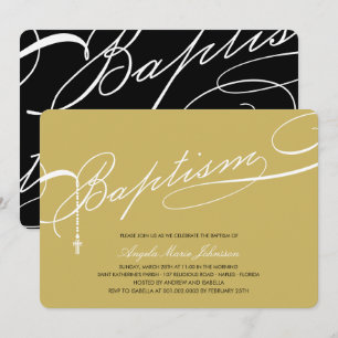 Scripted Baptism Rosary Cross Gold Religious Invitation