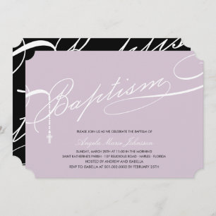 Scripted Baptism Rosary Cross Purple Religious Invitation