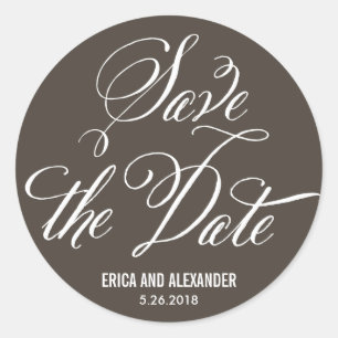 Scripted Beauty Save The Date - Editable Colour Classic Round Sticker