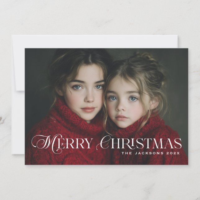 Scripted Chic Merry Christmas Design Holiday Card (Front)