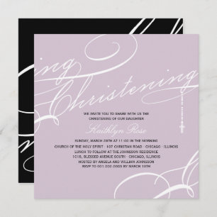 Scripted Christening Modern Cross Purple Religious Invitation