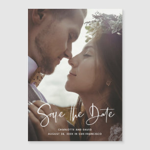 Scripted Elegance   Minimalist Photo Save The Date Magnetic Invitation