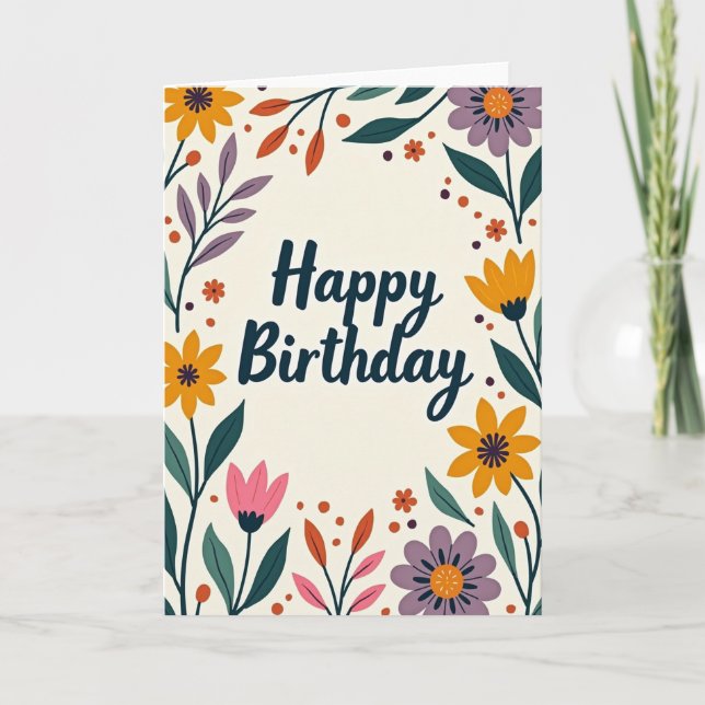 Scripted Floral Birthday Card (Front)