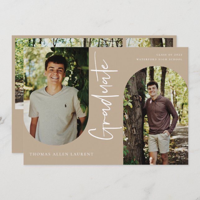 Scripted Graduate Arched Frame 4 Photo Invitation (Front/Back)