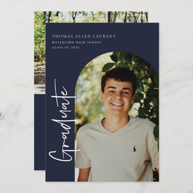 Scripted Graduation Arched Frame Photo Invitation (Front/Back)