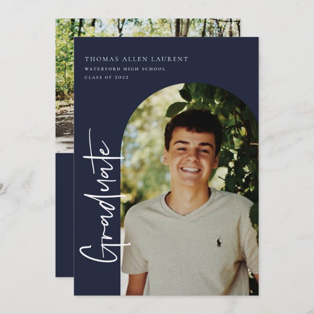 Scripted Graduation Arched Frame Photo Invitation (Front/Back)