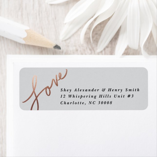 Scripted Love Rose Gold Foil | Return address Label (Insitu)