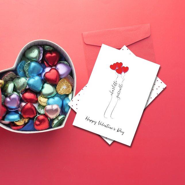 Scripted Name With Heart Balloon Valentine's Day  Holiday Card (Creator Uploaded)