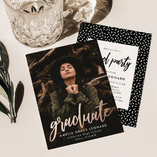 Scripted Rose Gold Foil Photo Graduation Party