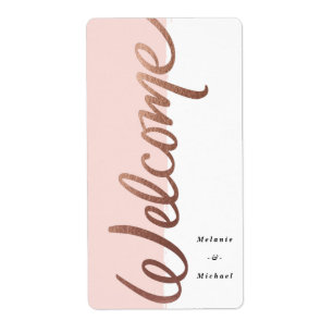 Scripted welcome faux foil wine bottle label