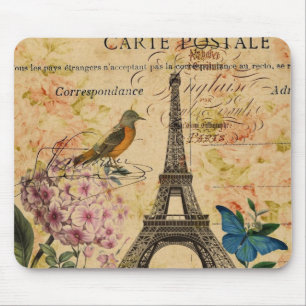 Scripts Hydrangea French Bird Paris Eiffel Tower Mouse Pad