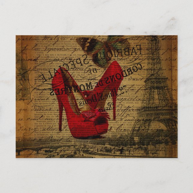 scripts paris eiffel tower stilettos fashionista postcard (Front)