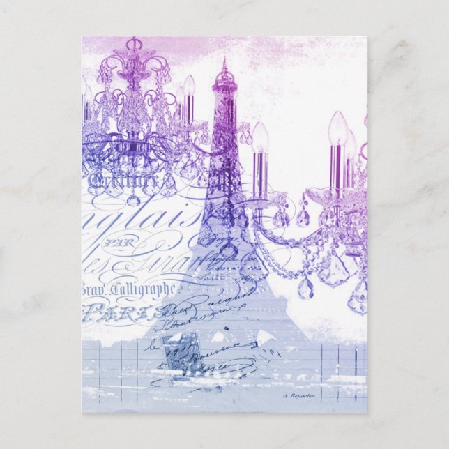 scripts purple chandelier paris eiffel tower postcard (Front)