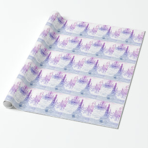 scripts purple chandelier paris eiffel tower wrapping paper