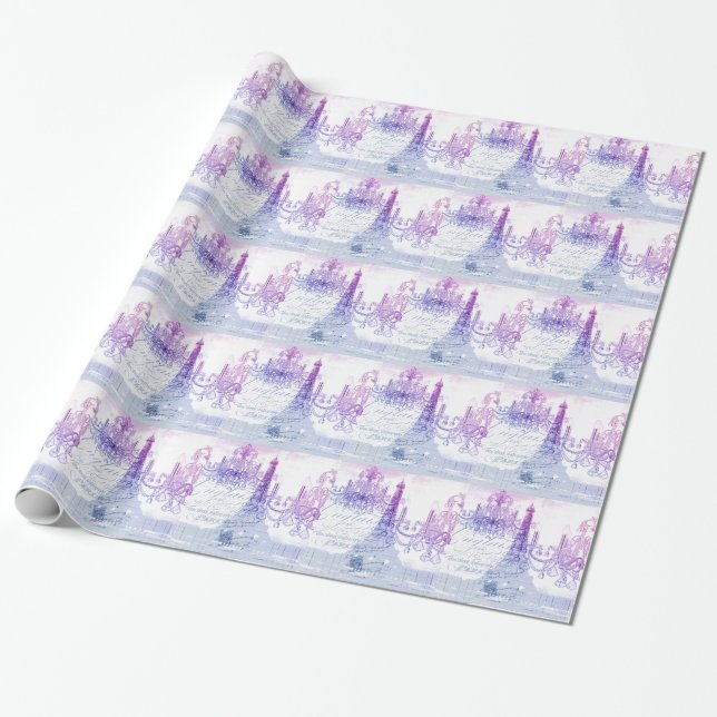 scripts purple chandelier paris eiffel tower wrapping paper (Unrolled)
